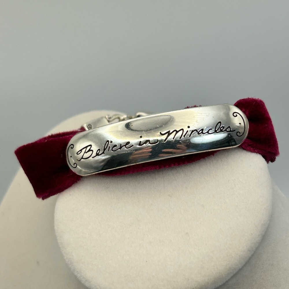 Brighton Believe in Miracles Bracelet Purplish Red Velvet Band Silver Plated